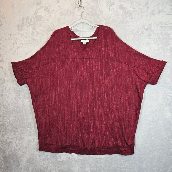 Cj Banks Womens 2X Red Cotton Blended Oversized Top Boxy bold Red Stretchy Knit - Picture 1 of 10